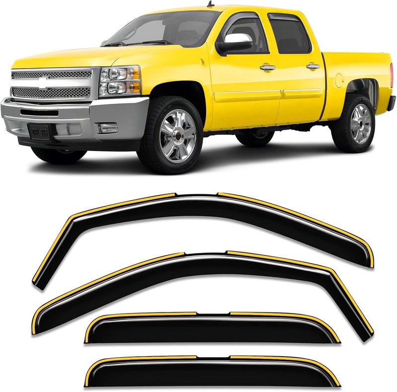 Goholy in-Channel Window Rain Guard for Chevrolet Chevy Silverado/GMC Sierra 2007-2013 Crew Cab Rain Guards Side Window Visors Low Profile Vent Visor Window Deflectors Vent Shades Car Accessories - Image 1